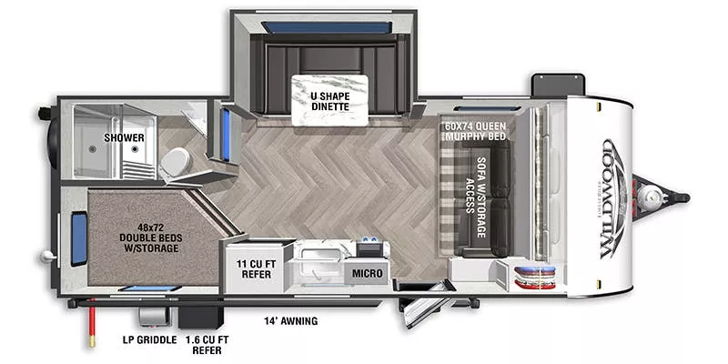 22' 2021 Forest River Fsx Platinum 178BHSKX w/Slide - Bunk House Floorplan
