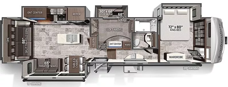 41' 2022 Forest River Columbus 379MBC w/4 Slides - Bunk House Floorplan