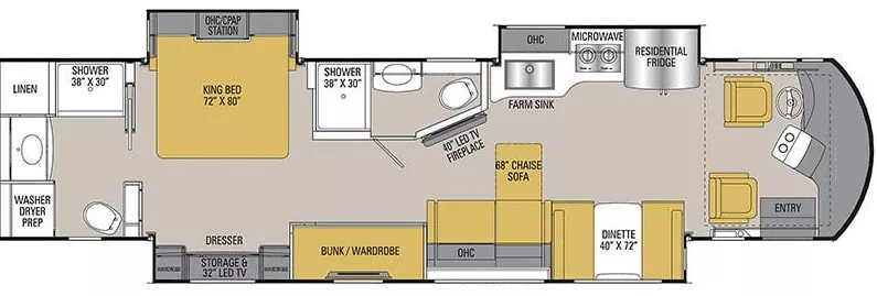 41' 2019 Forest River Sportscoach 409BG 360hp Cummins w/3 Slides - Bunk House Floorplan