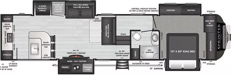 39' 2021 Keystone Sprinter Limited 3550MLS w/4 Slides Floorplan