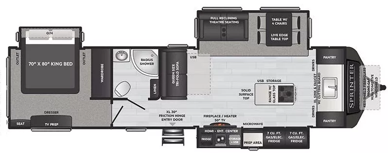 37' 2022 Keystone Sprinter Limited 333FKS w/3 Slides Floorplan