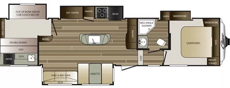 38' 2018 Keystone Cougar 336BHS w/4 Slides - Bunk House Floorplan