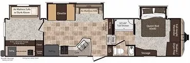 37' 2013 Keystone Montana High Country 338DB w/3 Slides - Bunk House Floorplan