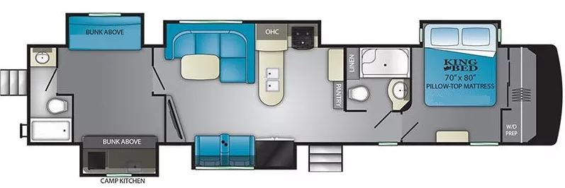 42' 2019 Heartland Elkridge 37BHS w/5 Slides - Bunk House Floorplan