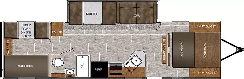 34' 2019 Forest River Wildcat 292QBD w/Slide - Bunk House Floorplan