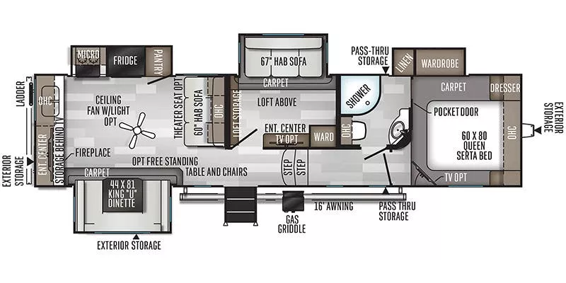 36' 2020 Forest River Flagstaff Super Lite 529MBS w/4 Slides - Bunk House Floorplan