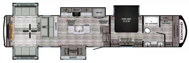 44' 2022 Thor Redwood 4150RD w/5 Slides Floorplan