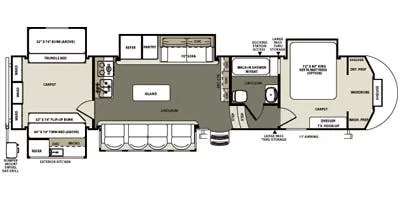 42' 2015 Forest River Sandpiper 380BH5 w/5 Slides - Bunk House Floorplan