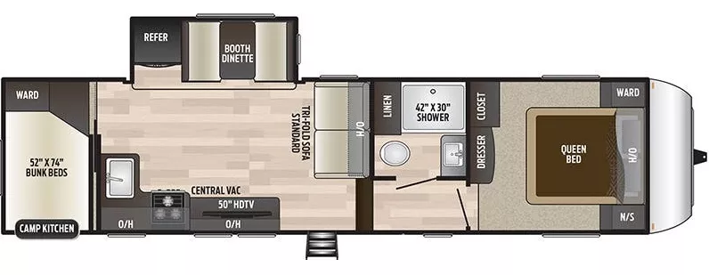 33' 2019 Keystone Hideout 295BHS w/Slide - Bunk House Floorplan