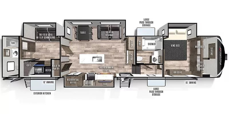 44' 2021 Forest River Cardinal 383BHLE w/5 Slides - Bunk House Floorplan