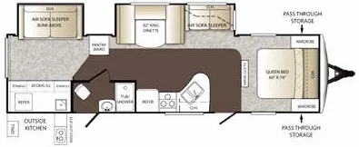 35' 2013 Keystone Outback 312BH w/2 Slides - Bunk House Floorplan