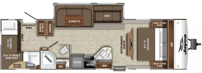 34' 2020 Jayco Jay Feather 29QB w/Slide - Bunk House Floorplan