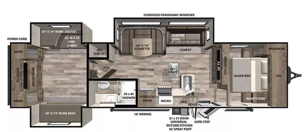 38' 2020 Forest River Vibe 33BH w/3 Slides - Bunk House Floorplan