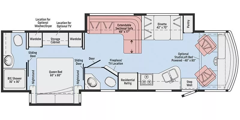 36' 2018 Winnebago Vista Lx 35F w/2 Slides Floorplan