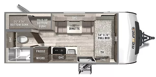20' 2022 Forest River Rockwood Geo Pro 19BH - Bunk House Floorplan