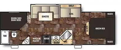 31' 2014 Forest River Cherokee Grey Wolf 26DBH w/Slide - Bunk House Floorplan