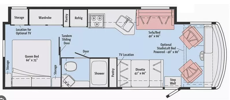 31' 2019 Winnebago Vista M-29VE w/Slide - Bunk House Floorplan