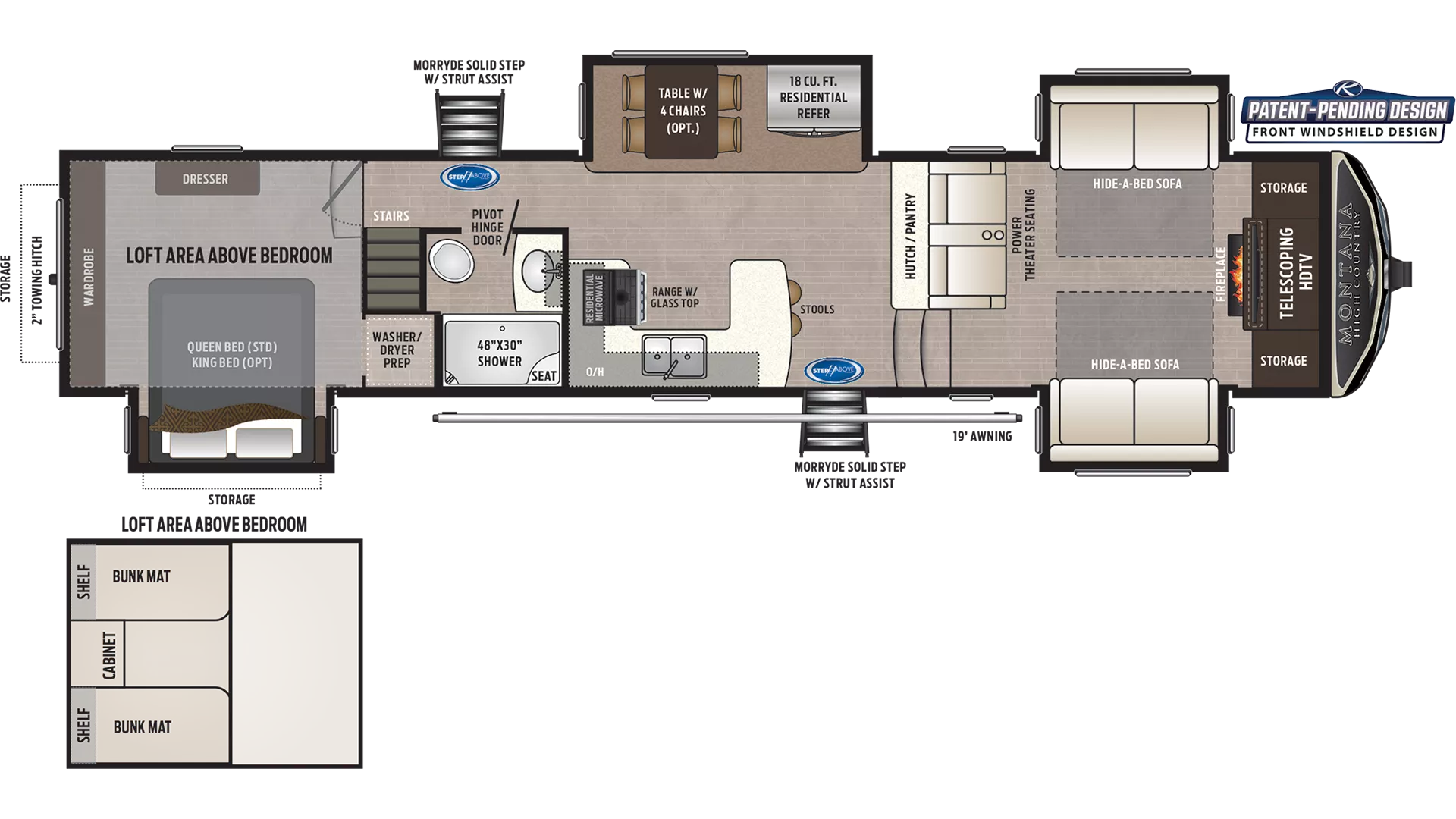 41' 2022 Keystone Montana High Country 377FL w/4 Slides - Bunk House Floorplan