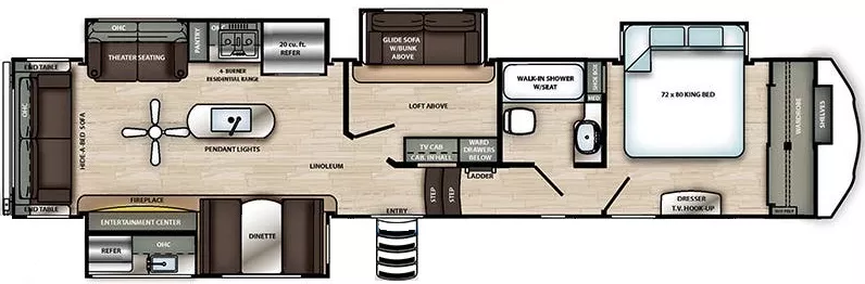 42' 2021 Forest River Sandpiper 372LOK w/4 Slides - Bunk House Floorplan