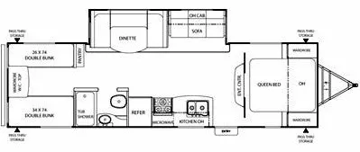 33' 2013 Forest River Coachmen Freedom Express 29SE w/Slide - Bunk House Floorplan