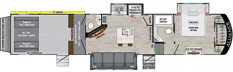 44' 2022 Alliance RV Valor 41V15 w/3 Slides & Generator  - Toy Hauler - Bunk House Floorplan
