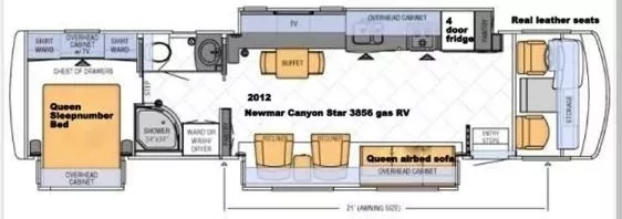 38' 2012 Newmar Canyon Star 3856 w/3 Slides Floorplan