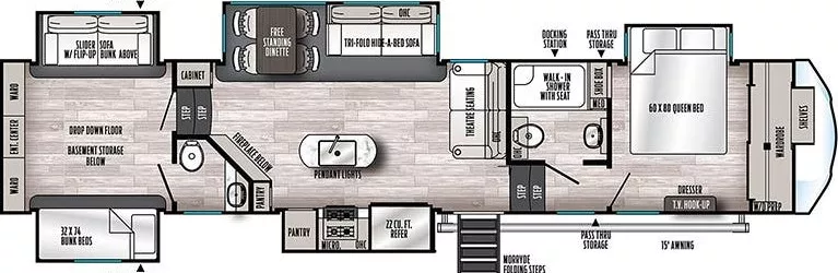 44' 2023 Forest River Sierra Luxury 388BHRD w/5 Slides - Bunk House Floorplan