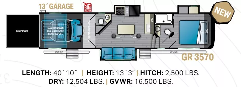 40' 2022 Heartland Gravity M-3570 w/3 Slides - Toy Hauler - Bunk House Floorplan