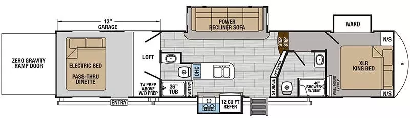 44' 2018 Forest River Xlr Thunderbolt 413AMP w/3 Slides & Generator  - Toy Hauler Floorplan