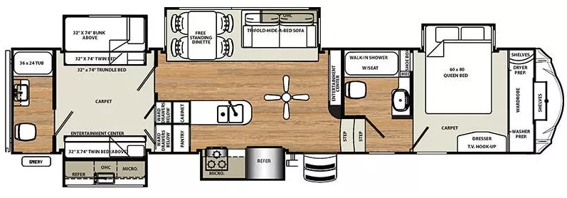 43' 2016 Forest River Sierra 381RBOK w/5 Slides - Bunk House Floorplan