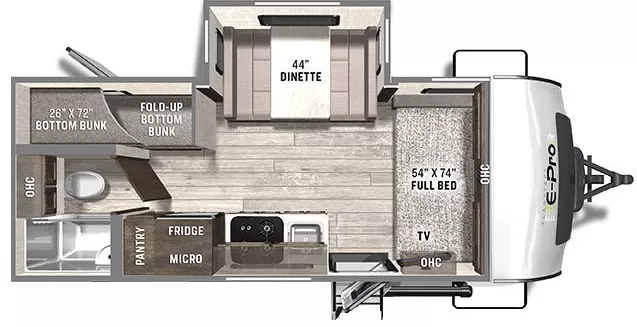 21' 2021 Forest River Flagstaff E-Pro E20BHS w/Slide - Bunk House Floorplan
