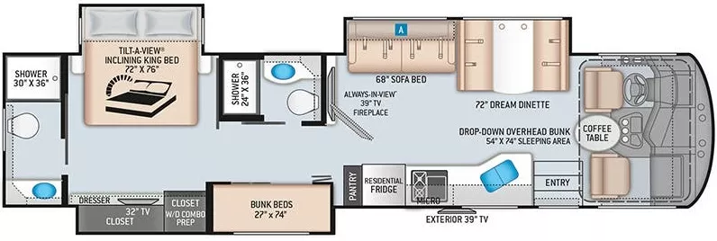 39' 2023 Thor Miramar 37.1 w/3 Slides - Bunk House Floorplan