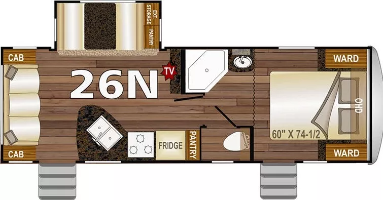 32' 2019 Northwood Nash 26N w/Slide & Generator Floorplan