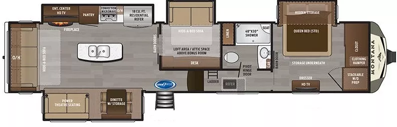 40' 2020 Keystone Montana Legacy 3855BR w/4 Slides & Generator  - Bunk House Floorplan