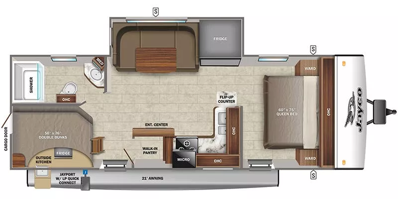 30' 2022 Jayco Jay Feather 24BH w/Slide - Bunk House Floorplan