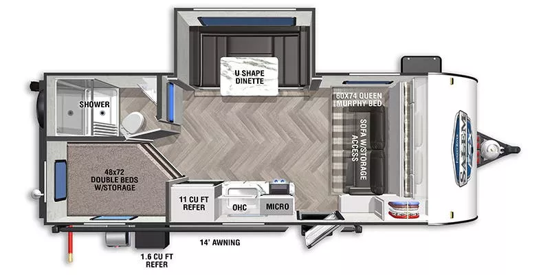 22' 2022 Forest River Salem Fsx 178BHSK w/Slide - Bunk House Floorplan