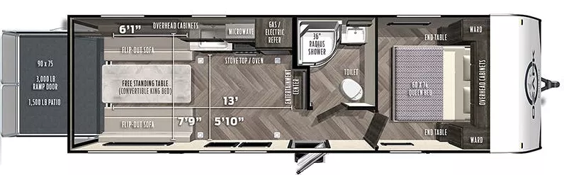 29' 2021 Forest River Ozark Ascent 2500THX - Toy Hauler Floorplan