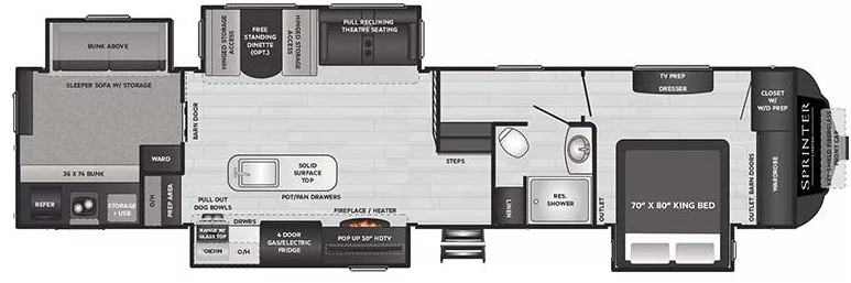 40' 2021 Keystone Sprinter Limited 3620LBH w/4 Slides - Bunk House Floorplan