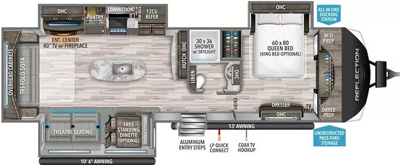 31' 2021 Grand Design Reflection 315RLTS w/3 Slides Floorplan