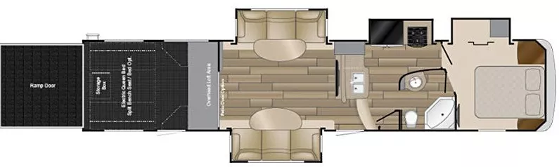 42' 2015 Heartland Road Warrior 390 w/4 Slides & Generator  - Toy Hauler - Bunk House Floorplan