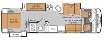 34' 2015 Thor Palazzo 33.3 N/A w/2 Slides - Bunk House Floorplan