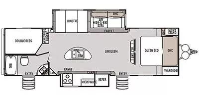 33' 2014 Forest River Wildwood Heritage Glen Lite 282BHIS w/2 Slides - Bunk House Floorplan