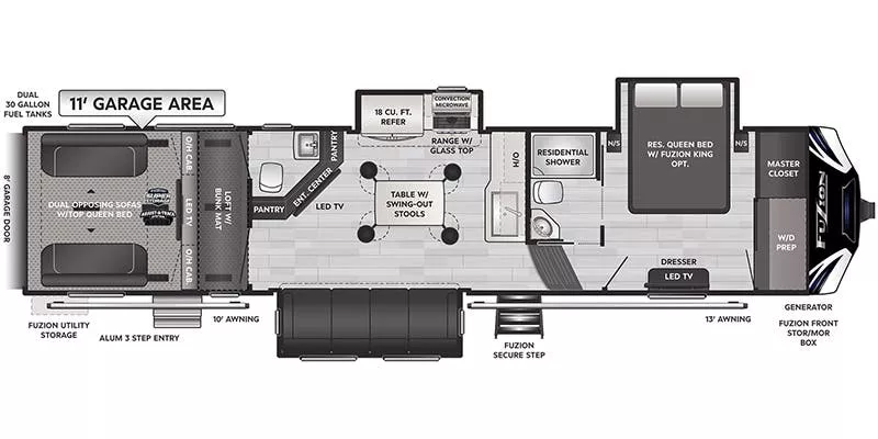 40' 2022 Keystone Fuzion M-373 w/3 Slides - Toy Hauler - Bunk House Floorplan