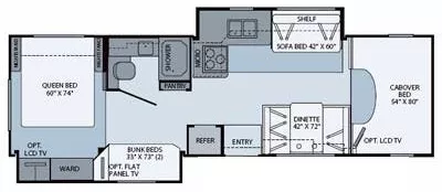 31' 2011 Fleetwood Tioga Ranger 31N w/2 Slides - Bunk House Floorplan