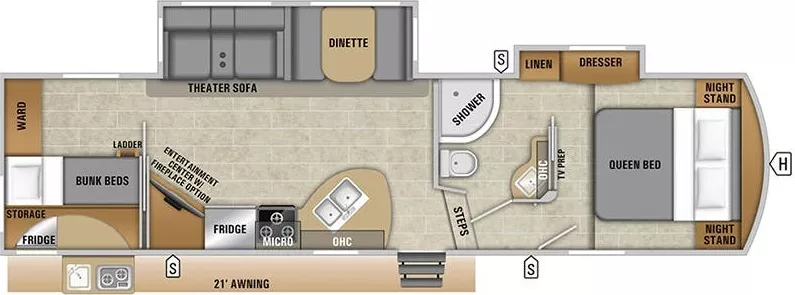 33' 2019 Starcraft Telluride 296BHS w/2 Slides - Bunk House Floorplan