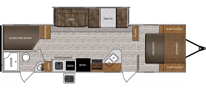 33' 2018 Forest River Wildcat 282KBD w/Slide - Bunk House Floorplan
