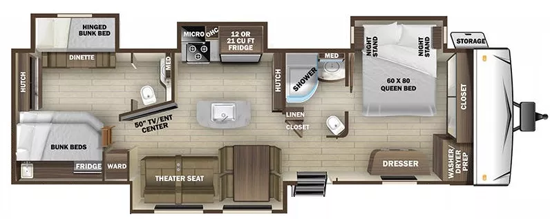 40' 2021 Highland RV Mesa Ridge 338BHS w/4 Slides - Bunk House Floorplan