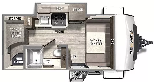 20' 2021 Forest River Rockwood Geo Pro 16BH w/Slide - Bunk House Floorplan