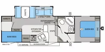 32' 2013 Jayco Eagle Ht 27.5BHS w/Slide - Bunk House Floorplan