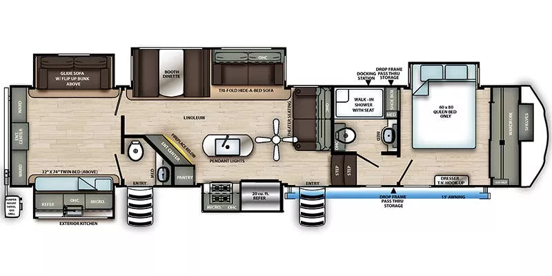 41' 2021 Forest River Sandpiper 384QBOK w/5 Slides - Bunk House Floorplan